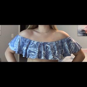 Ruffled off the shoulder bikini top